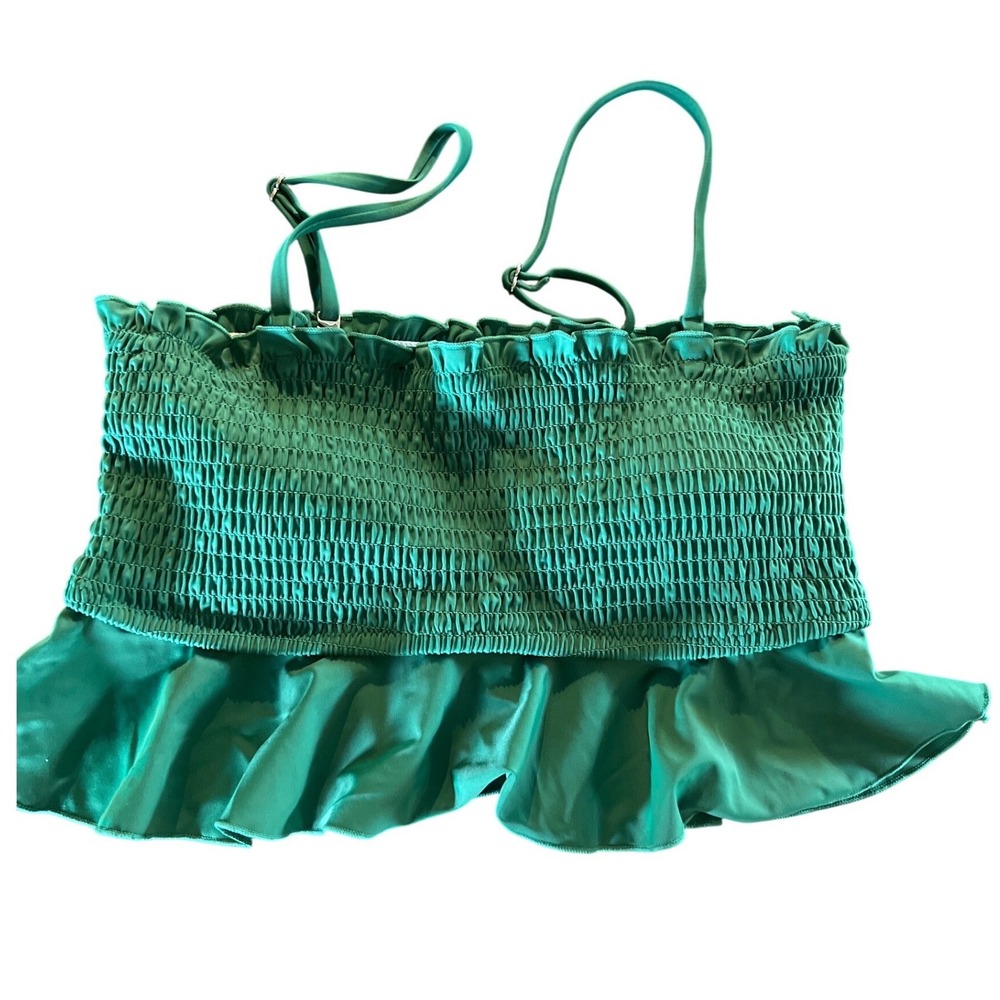 Cupshe Women XL Green Smocked Bandeau Bikini Top Ruffle Hem Adjustable Straps